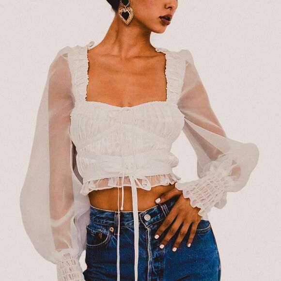 For Love & Lemons Gabrielle Satin Organza Corset Top Coquette Romantic Lace-Up S - Picture 1 of 8